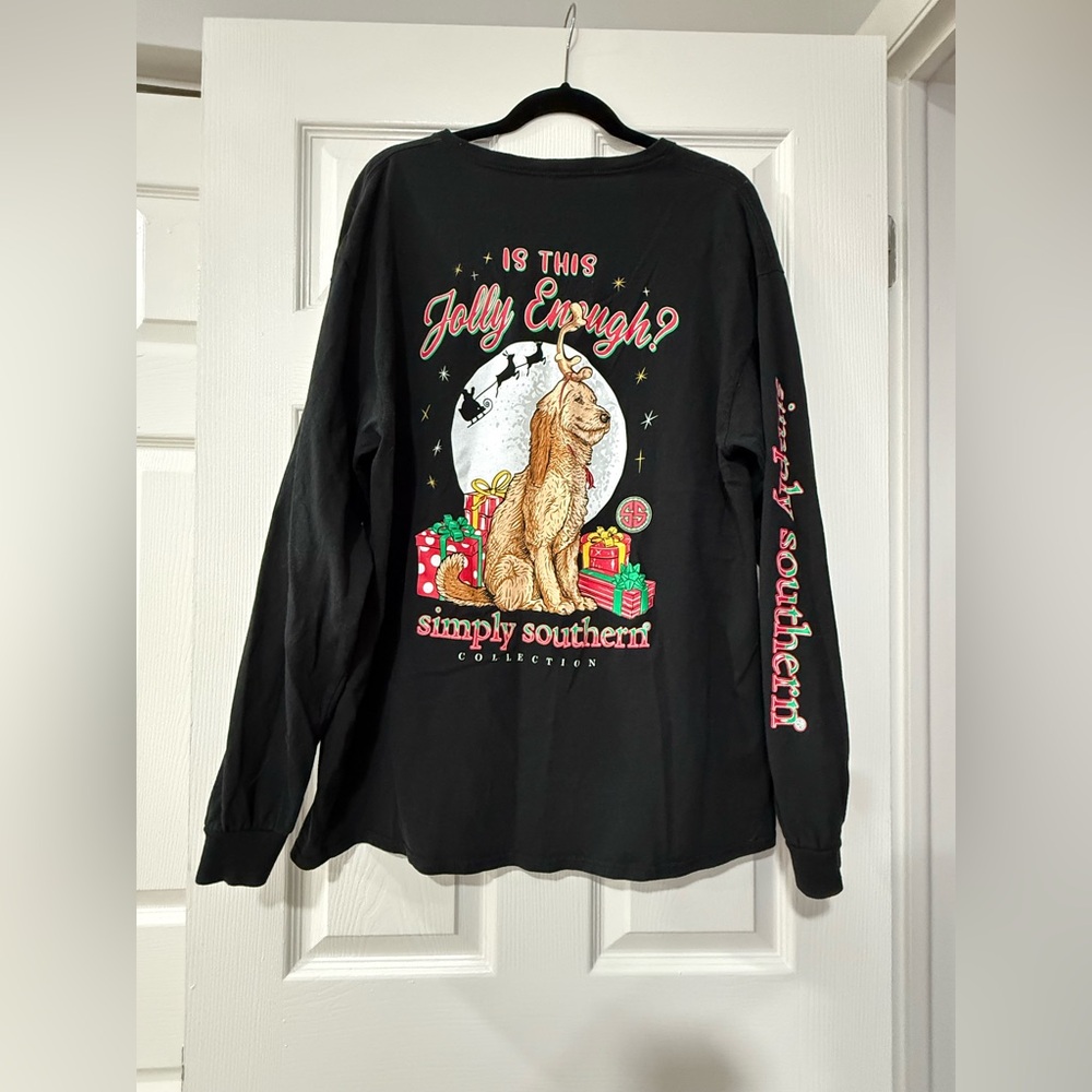 EUC Simply Southern Holiday Black Long Sleeve Shirt - XL